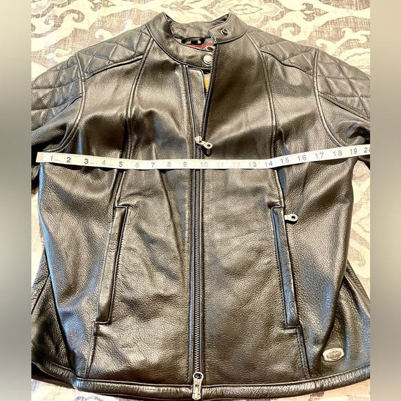 Harley Davidson Women’s Black Leather Cafe Racer Quilted Detail Jacket SZ M - Picture 9 of 10